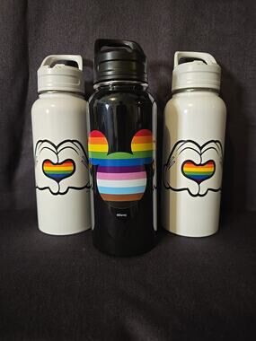 Lot Of 3 Disney Pride Heart Aluminum Metal Water Bottles 33.8 Fl Oz Each NEW